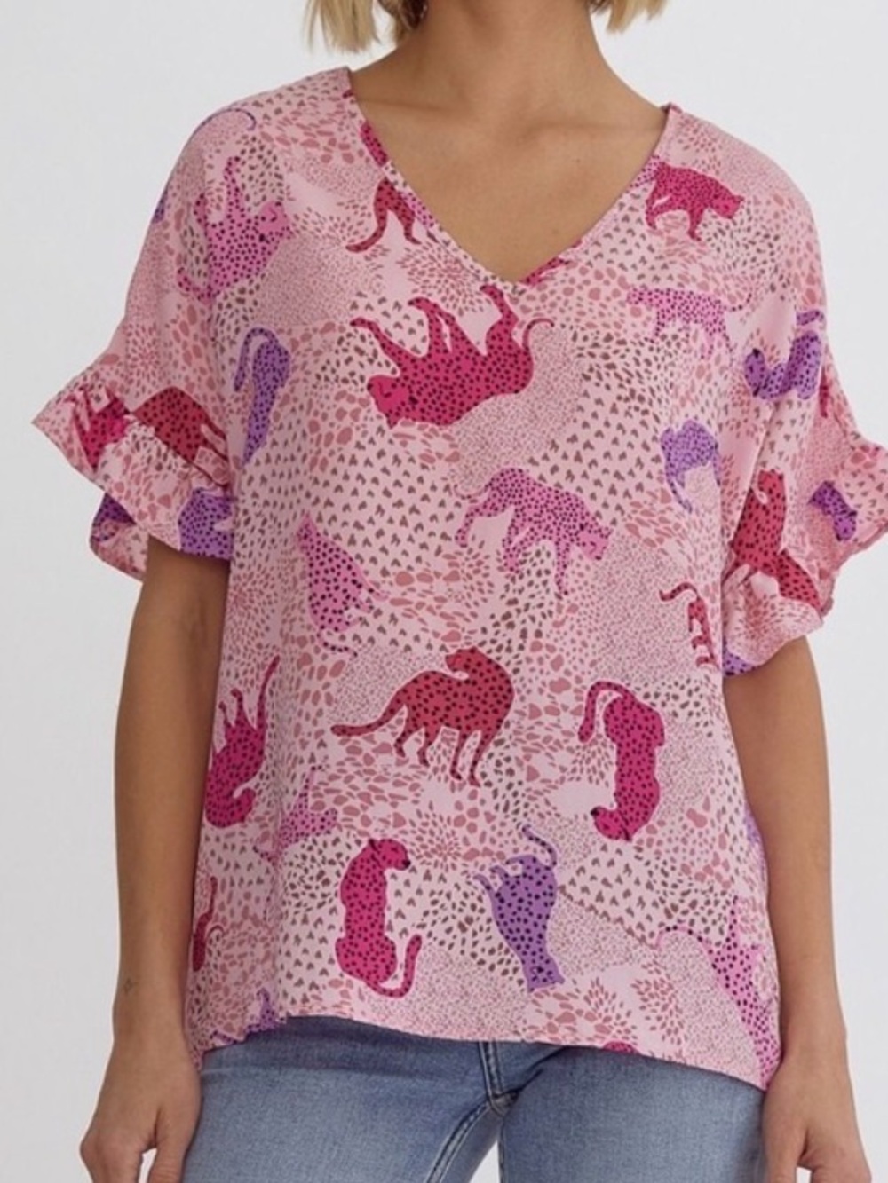 entro pink leopard boutique top size large